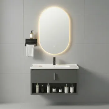 Set mobilier de baie cu lavoar Toledo 60cm Grey imagine