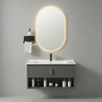 Set mobilier de baie cu lavoar Toledo 80cm Grey imagine