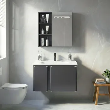 Set mobilier de baie cu lavoar Tula 60cm Grey imagine