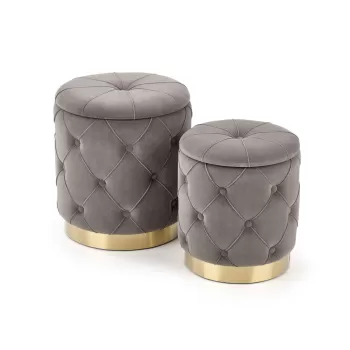 Set tabureti tapitati Polly Gri / Gold imagine