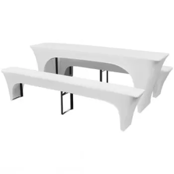 3 huse elastice pentru masa si banci berarie 220 x 70 x 80 cm, alb imagine
