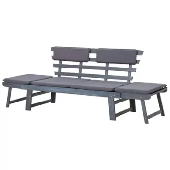 Banca de gradina cu perne 2-in-1 gri 190 cm lemn masiv acacia imagine