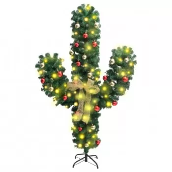 Cactus de craciun cu suport si led, verde, 150 cm, pvc imagine