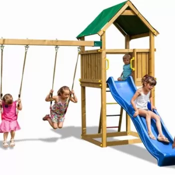 Complex de joaca din lemn cu 2 leagane si turn Fungoo Funny 2 imagine