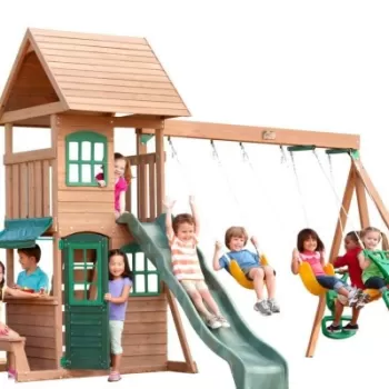 Complex de joaca din lemn de cedru cu leagane Windale, Big Backyard by Kidkraft imagine