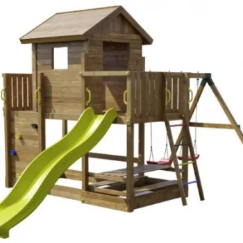 Complex de joaca din lemn Fungoo Mars cu casuta, leagane, masa de picnic imagine