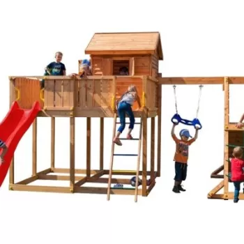 Complex de joaca din lemn Fungoo MY SPACE XL SPIDER cu casuta, leagan si catarator imagine