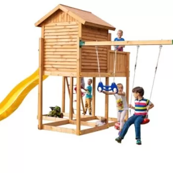 Complex de Joaca din lemn Fungoo MySide Move cu Casuta, Leagane si Tobogan 03519P imagine