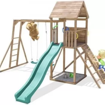 Complex de joaca FrontierFort Max cu monkeybars, 2 leagane, tobogan 2.9 m, Dunster House imagine