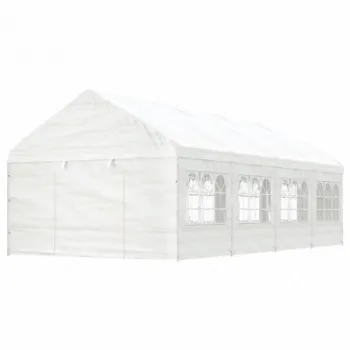 Cort de evenimente cu acoperis, Alb 8,92x4,08x3,22 m Polietilena imagine