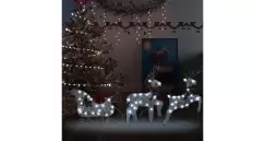 Decor de Craciun cu reni si sanie, 60 LED-uri argintiu exterior imagine