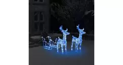 Decoratiune de Craciun reni si sanie 160 LED-uri 130 cm acril imagine