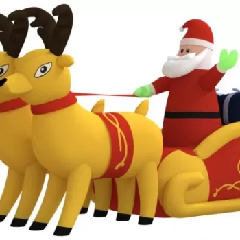 Decoratiune gonflabila cu Mos Craciun si reni, LED-uri, 130 cm imagine