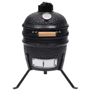 Gratar cu afumatoare 2-in-1 kamado, negru, 56 cm, ceramica imagine