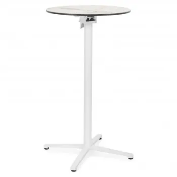 Masa bar pentru gradina, rotunda, CLEO, diametru 60 cm, alb cu mix gri, blat HPL, aluminiu imagine
