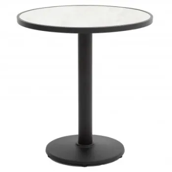 Masa cafea pentru gradina, rotunda, SIGNUM, diametru 72 cm, negru cu alb, blat HPL, structura otel imagine