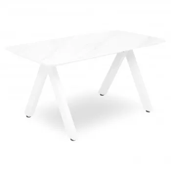 Masa dining pentru gradina, dreptunghiulara, CARVE, 150x80 cm, alb cu mix gri, din aluminiu imagine