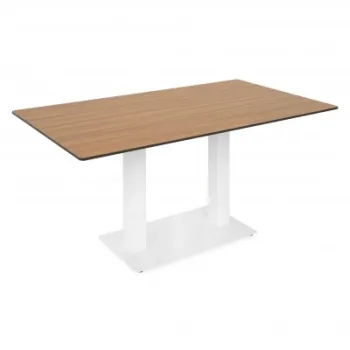 Masa dining pentru gradina, dreptunghiulara, ELIO, 140x80 cm, alb cu natur, blat HPL, structura aluminiu si otel imagine
