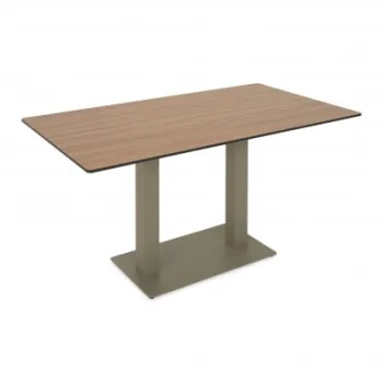 Masa dining pentru gradina, dreptunghiulara, ELIO, 140x80 cm, sampanie cu natur, blat HPL, structura aluminiu si otel imagine
