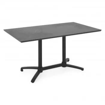 Masa dining pentru gradina, pliabila, CLEO, 140x80 cm, negru cu gri, blat piatra sinterizata, structura aluminiu imagine