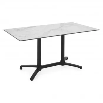 Masa dining pentru gradina, pliabila, CLEO, 140x80 cm, negru cu mix gri, blat piatra sinterizata, structura aluminiu imagine