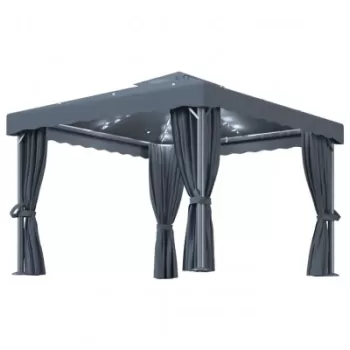 Pavilion cu perdele si siruri lumini LED, antracit, 3x3 m imagine