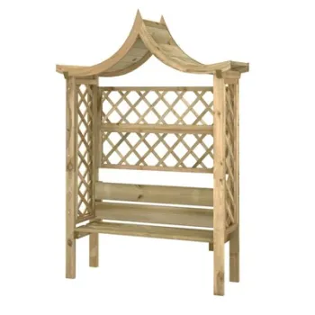 Pergola de gradina cu acoperis si banca, lemn pin tratat imagine