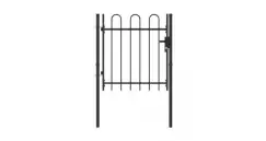 Poarta de gard cu o usa, varf arcuit, negru, 1 x 1 m, otel  imagine