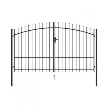 Poarta de gard cu usa dubla, varf ascutit, negru, 3x2 m, otel  imagine