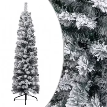Pom de Craciun artificial, subtire, cu zapada, verde 210 cm PVC imagine