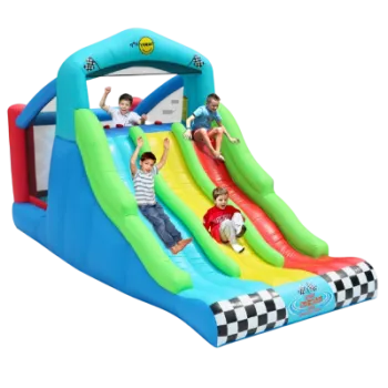 Saltea gonflabila race cu trei tobogane, spatiu de joaca si loc de catarat imagine