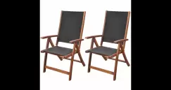 Scaune pliabile din lemn de salcam, Negru, 2 buc. imagine