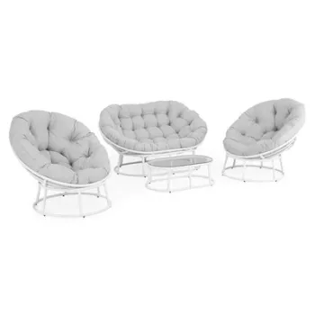 Set 2 fotolii,canapea si masuta PAPASANS alb cu gri imagine