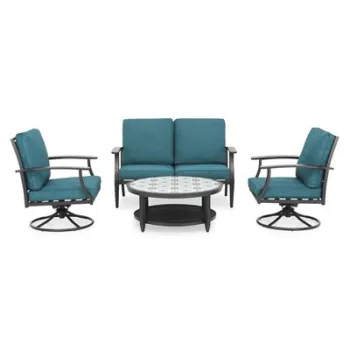 Set 2 fotolii rotative, canapea 2 locuri si masuta rotunda MIRABEL negru cu verde imagine