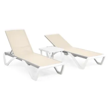 Set 2 sezlonguri si masuta YATI lungime 170 latime 68.8 inaltime 31 99 alb cu crem imagine