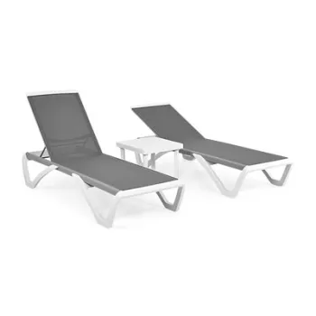 Set 2 sezlonguri si masuta YATI lungime 170 latime 68.8 inaltime 31 99 alb cu gri imagine
