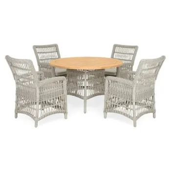 Set 4 scaune si masa rotunda MACKINAC gri cu natur gri imagine