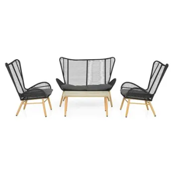 Set canapea 2 locuri, 2 fotolii si masuta BODEH natur cu negru  imagine