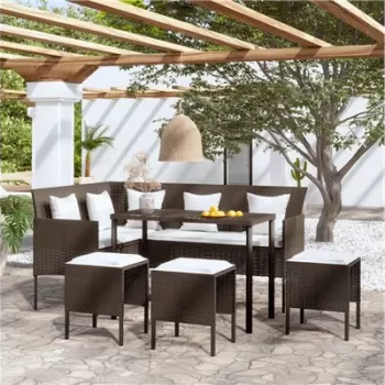 Set canapele de gradina forma l cu perne 5 piese maro poliratan imagine