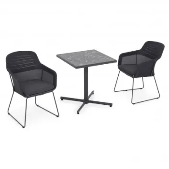 Set dining terasa MOCHA BEZIER, 2 scaune si masa 62x62 cm, antracit cu gri, blat ceramic, structura aluminiu si otel imagine