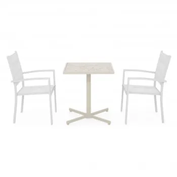 Set dining terasa MOCHA DRESDEN, 2 scaune si masa 62x62 cm, crem cu gri, blat ceramic, aluminiu imagine