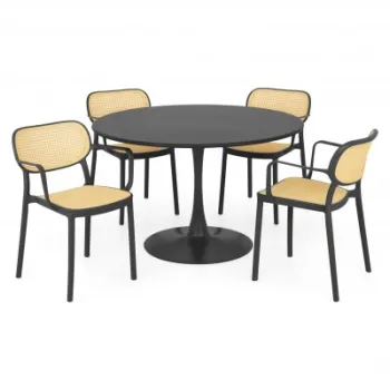 Set dining terasa PLEZURO ALIVIO, masa rotunda 120 cm cu 4 scaune, antracit cu natur, otel si polipropilena imagine