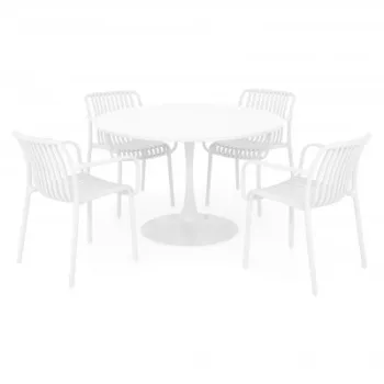 Set dining terasa PLEZURO ALPINE, masa rotunda 120 cm cu 4 scaune, alb, otel si polipropilena imagine