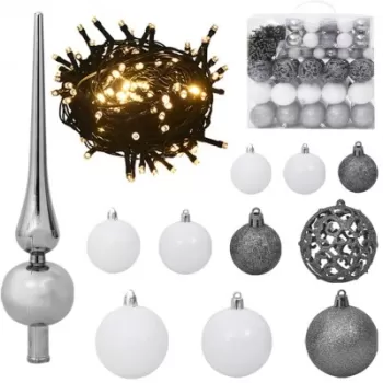 Set globuri Craciun cu varf & 300 LED-uri 120 piese alb & gri imagine