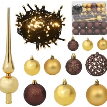 Set globuri Craciun cu varf & 300 LED-uri 120 piese auriu&bronz imagine