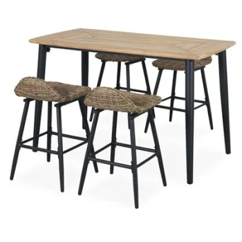Set masa bar si 4 scaune DARIO negru mix maro cu natur imagine