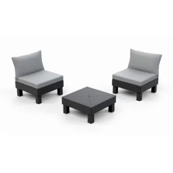 Set mobilier balcon Keter Elements, canapea cu fotolii si masa, grafit cu perne gri deschis imagine