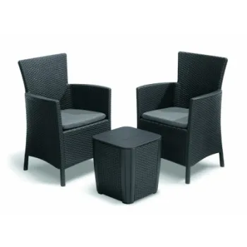 Set mobilier balcon Keter Iowa cu masa Luzon, fotolii cu masa depozitare, grafit gri rece imagine