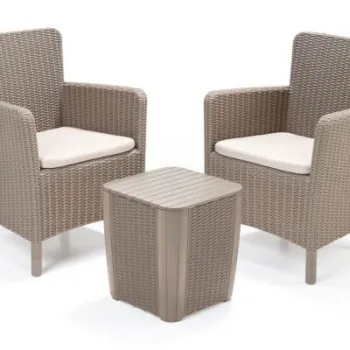 Set mobilier balcon Keter Trenton Round, 2 fotolii + masa, plastic, cappuccino imagine