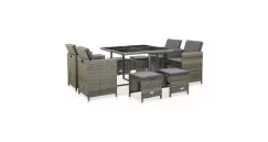 Set mobilier de exterior cu perne, 9 piese, gri, poliratan imagine